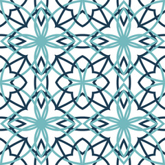 Floral geometric seamless pattern. Blue colors ornament. Vector design