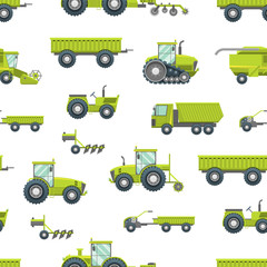 Cartoon Agricultural Vehicles Seamless Pattern Background. Vector