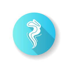 Wind blue flat design long shadow glyph icon. Cold fresh air swirl. Good smell. Aromatic fragrance flow. Smoke puff, steam curls, smog. Blowing wind spirals. Silhouette RGB color illustration