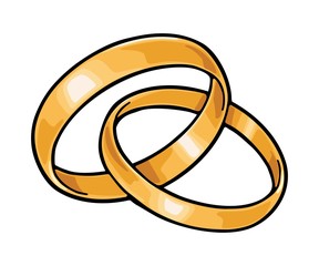 Two golden wedding rings. Color vector flat illustration