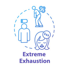 Extreme exhaustion concept icon. Woman without energy. Overwork and burnout. Cold symptom. Chronic weakness. Fatigue idea thin line illustration. Vector isolated outline RGB color drawing