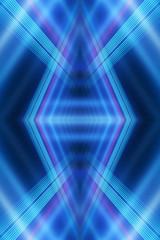 Abstract blue furutic background. Rays and lines, symmetrical reflection, blue neon. Abstract empty scene with beams and light of spotlights.