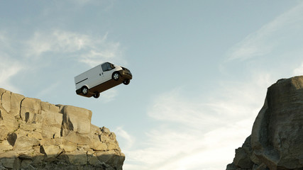 Lieferservice Express Transporter springt über Klippe © Robert Kneschke