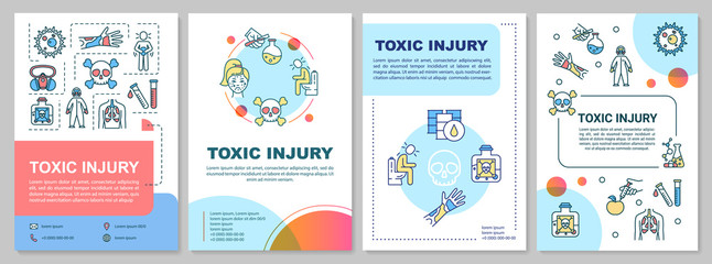 Fototapeta na wymiar Toxic injury, poisoning and radiation consequences brochure template. Flyer, booklet, leaflet print, cover design with linear icons. Vector layouts for magazines, annual reports, advertising posters