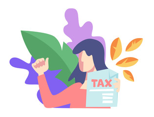 Activist with tax paper, strike or protest against government