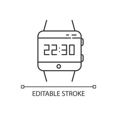 Wrist smartwatch pixel perfect linear icon. Smart watch. Digital wristwatch. Fitness tracker. Thin line customizable illustration. Contour symbol. Vector isolated outline drawing. Editable stroke