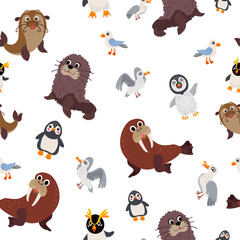 Wild South Pole animals pattern in flat style