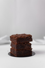 Stack of fudgy chocolate brownies