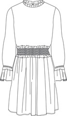 DRESS, Flat Fashion Sketches, apparel templates, shirred dress