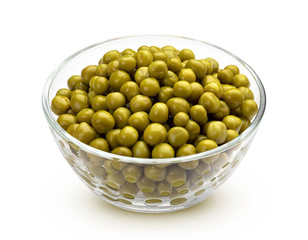 Canned green peas isolated on white background