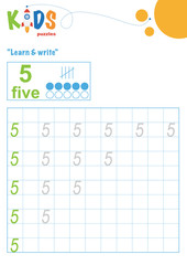 Learning numbers. Learn and write numbers. Easy colorful worksheet for preschool, elementary and middle school kids.