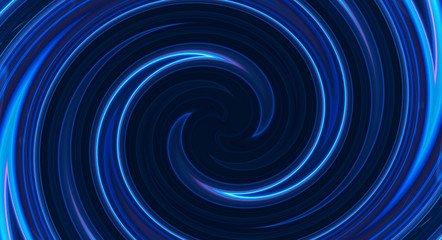 Abstract blue background. Circle, blue neon. Twisting.