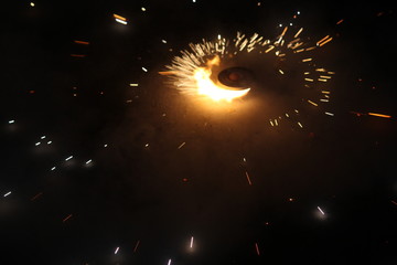 Colorful fireworks in night, bright sparkler candle for Christmas or new year Festival celebration...