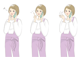 スマホで話す　女性　かわいい　表情　イラスト 素材