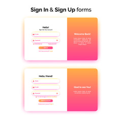 Sign In and Sign up forms, web design, registration and login interface with gradient, vector illustration.