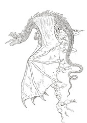 Dragon coloring page. Outline illustration. Dragon drawing coloring sheet.	