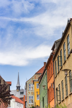 Colorful facades of old houses in Haderslev, Denmark