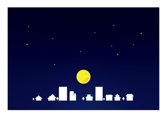 Fototapeta premium 夜空 街と月 背景素材