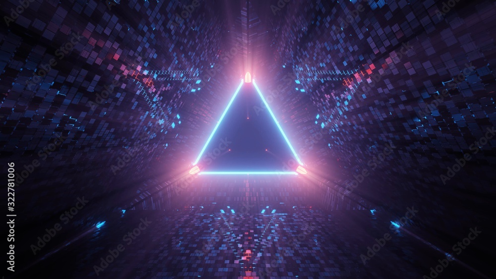 Aufkleber neon laser lights in a triangular shape with a black background