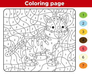 Number coloring page for children. Cute cartoon tiger. Jungle animals. Learn numbers and colors. Educational game.