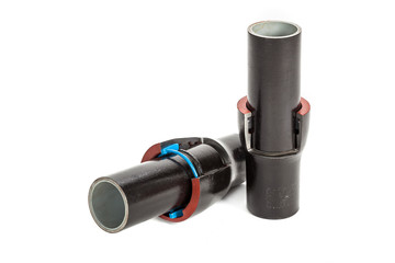 A fragment of a metal pipe connection