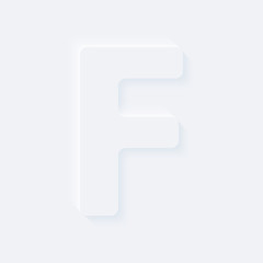 Vector button letter of alphabet F. Bright white gradient neumorphic effect character type icon. Internet gray symbol isolated on a background.