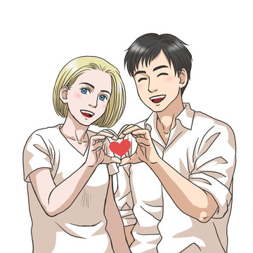 A couple making a heart sign