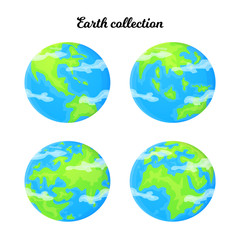 Cartoon Earth set with different planet angle. Ecology and reuse concept. Global environment problem. Stock vector illustration in flat style isolated on a white background.