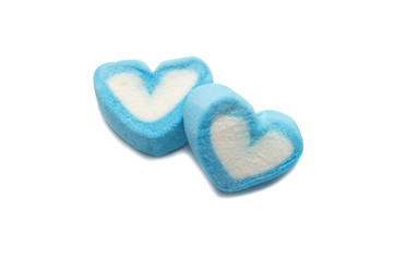 Blue sweet heart shape marshmallow isolated on white background.