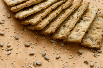 Cereal crackers with seeds and sesame seeds