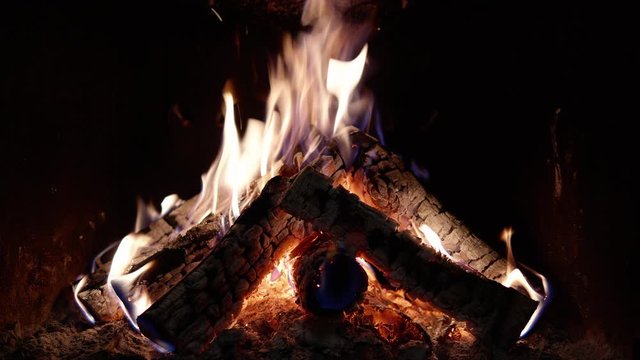 4K - Fire in the fireplace. looped video