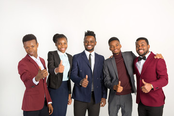 team of african people in suits on a white background