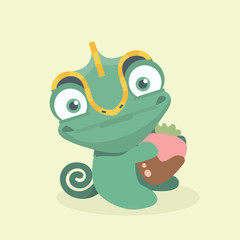 Cute chameleon with dessert cartoon..