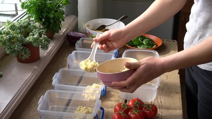 Meal preparation ahead - the process of planning and preparing meals. Healthy eating. Portion Control. Organic produce