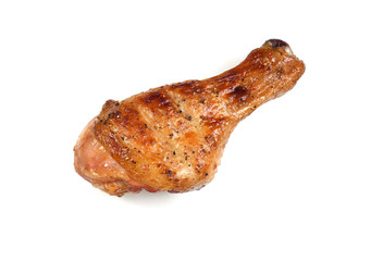 Grilled roasted bbq chicken leg isolated on white background