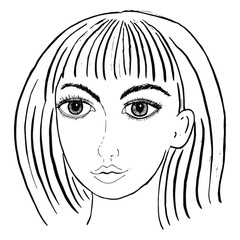 Sketch drawing portrait of a girl with a bob hair.