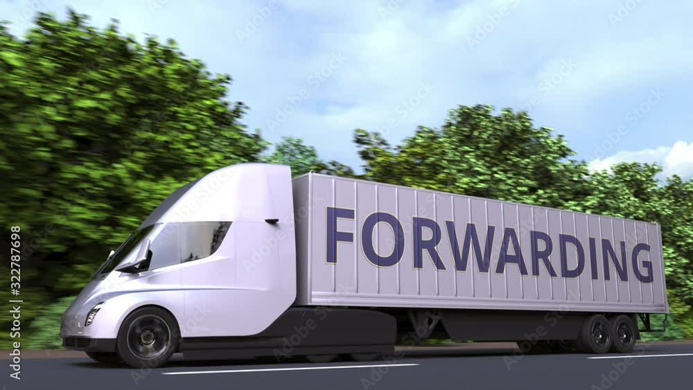 Aufkleber trailer truck with forwarding text on the side. loopable 3d animation