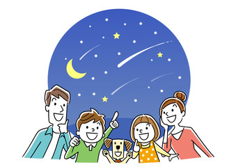 Illustration material: starry sky, night sky, family, look