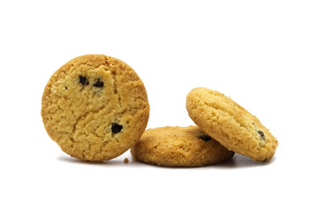 Raisin cookies biscuit flavor. Isolated on white background.