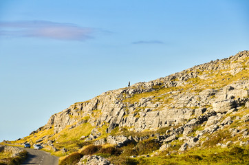 Lime stone shore in Irelan county Clare. Travel landscape on sunny day.