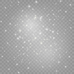 The dust sparks and golden stars shine with special light. Vector sparkles on a transparent background. Christmas light effect. Sparkling magical dust particles.