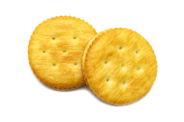 Biscuit sandwich cracker Cheese flavoured ,Cream and butter. A pair of crunchy delicious sweet meal and useful cookies. Isolated on white background.
