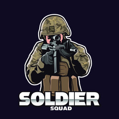 soldier holding gun isolated on dark barkground, mascot logo for team_vector eps10