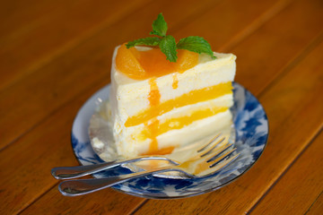 Dessert Orange cheese cake on plate