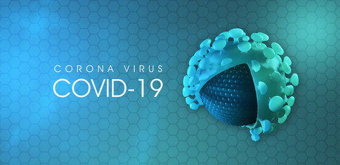 Corona virus disease COVID-19. Microscopic view of a infectious virus. Medical 3D illustration - obrazy, fototapety, plakaty