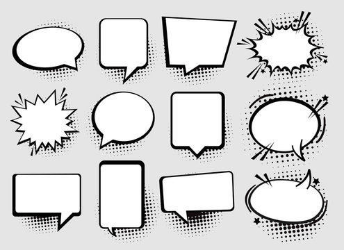Speech or thought bubbles. Retro empty comic speech bubbles set 12 in 1. Vector icon