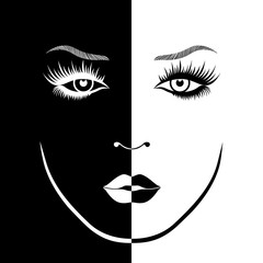 Abstract beautiful woman's face in negative and positive