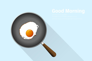 Fried egg on pan and text are vector for graphic design art work printing and other.Fried egg flat design.