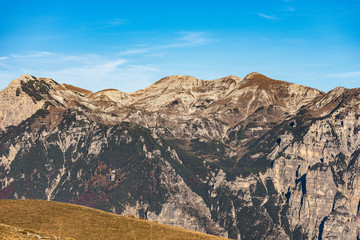 Fototapeta na wymiar Lessinia Plateau and Italian Alps with the Mount Carega, called also the small Dolomites. Regional Natural Park, Verona province, Veneto, Italy, Europe