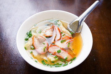 Wonton soup with red roasted pork.